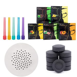 Hookah Accessories Set with 100 Charcoal Coal Tablets, 50 Disposable Mouth Tips